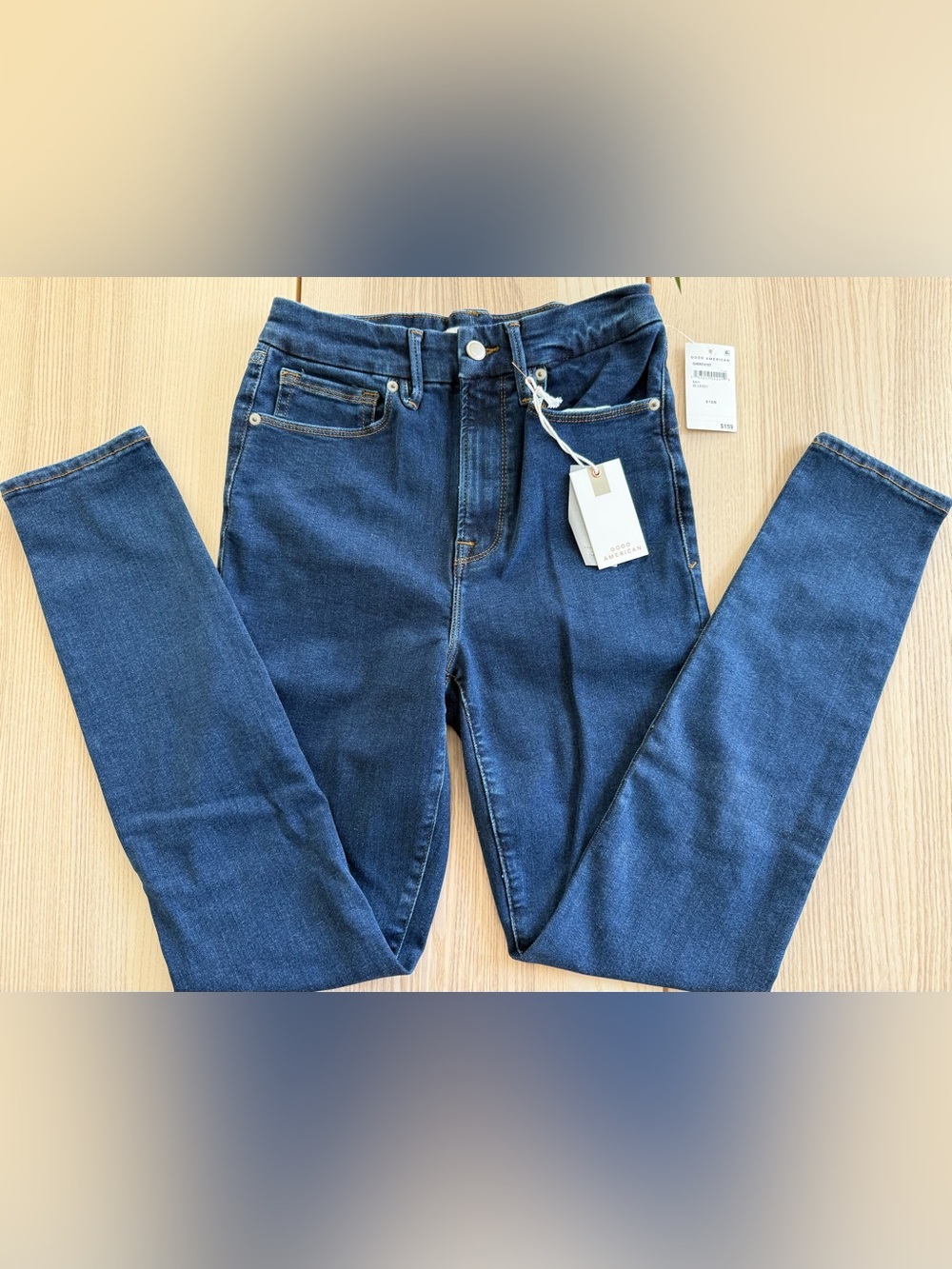 Good American Skinny High-Rise Jeans in Dark Blue